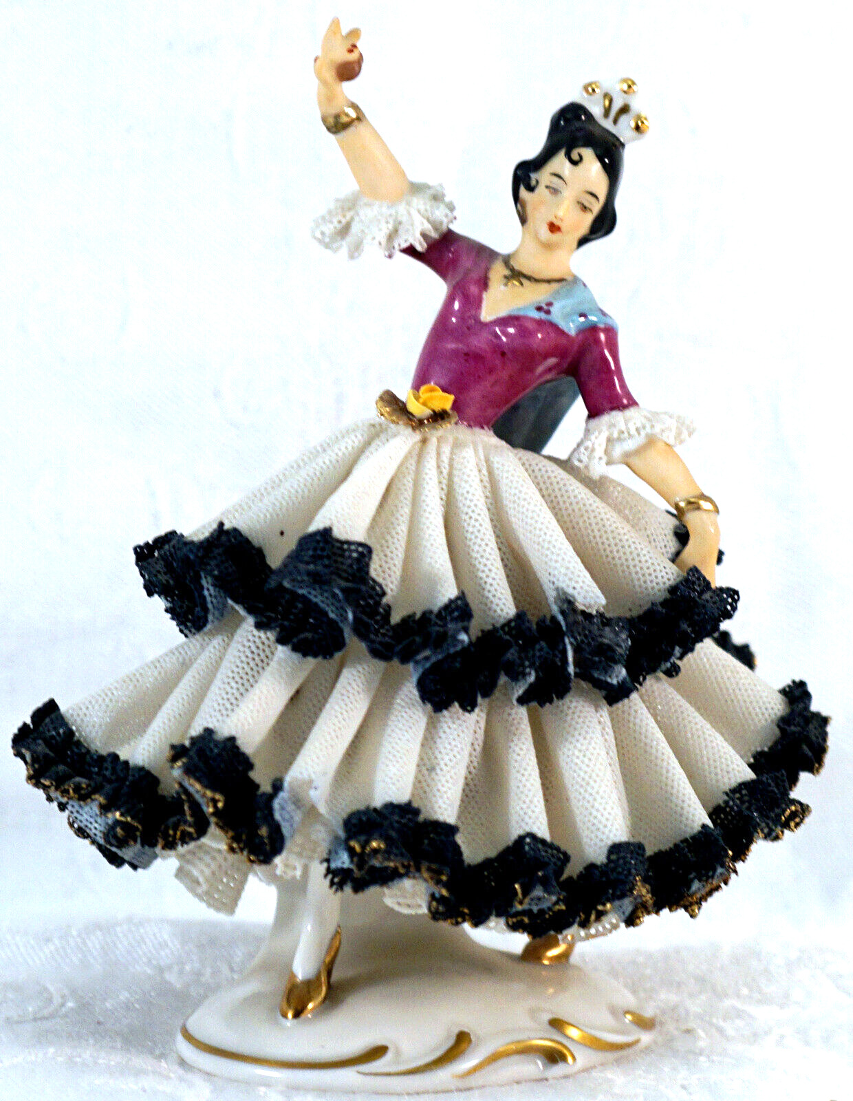 Alka Dresden Porcelain Lace Flamenco Dancer Lady Figurine Rare Black Lace Dolore