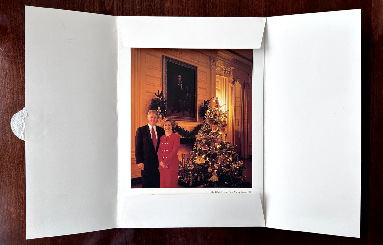 1993 BIG WHITE HOUSE HOLIDAY CARD PRESIDENT BILL CLINTON & FIRST LADY HILLARY