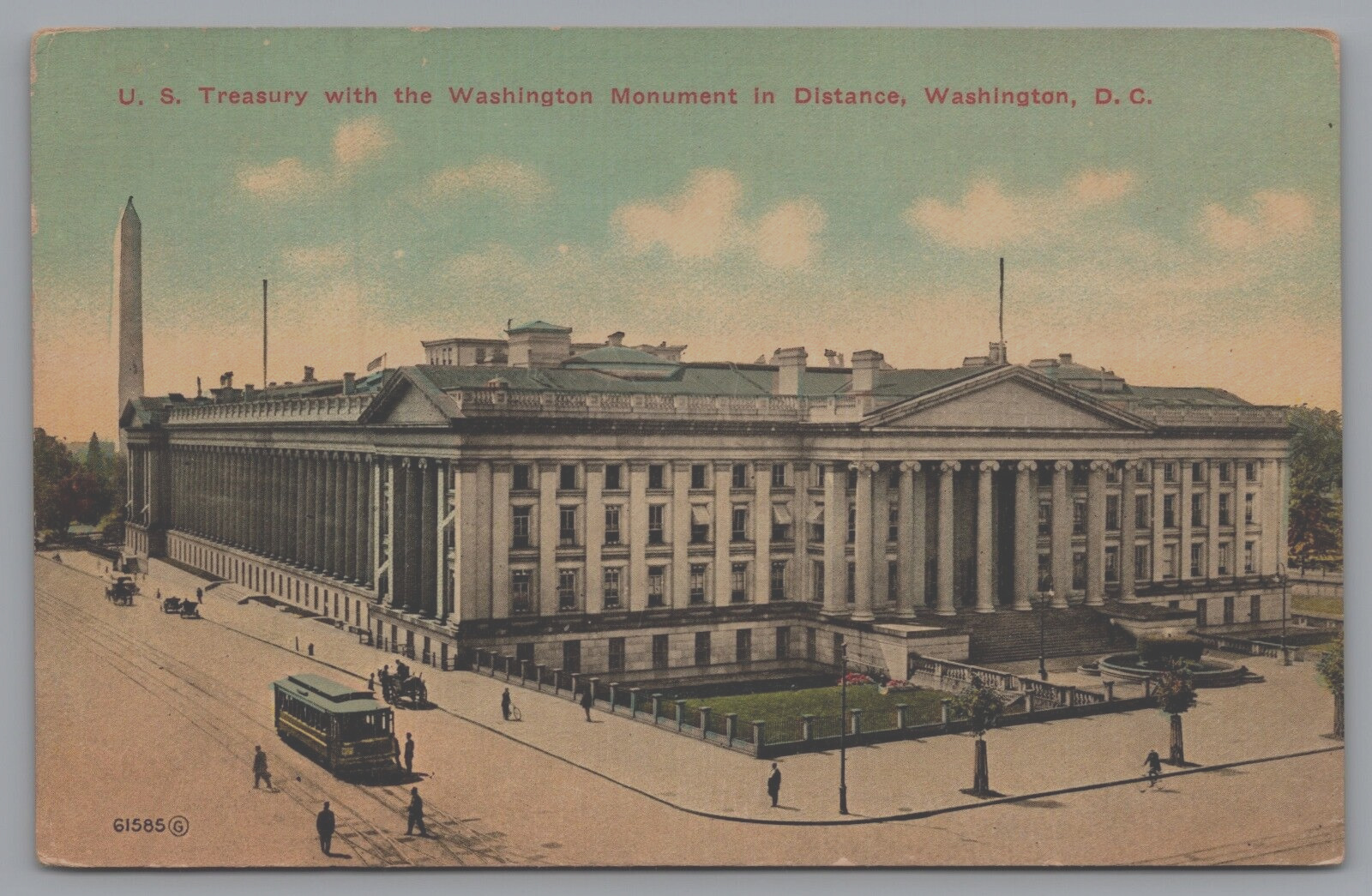 US Treasury Washington Monument, Trolley, Horse & Buggy Washington DC Postcard