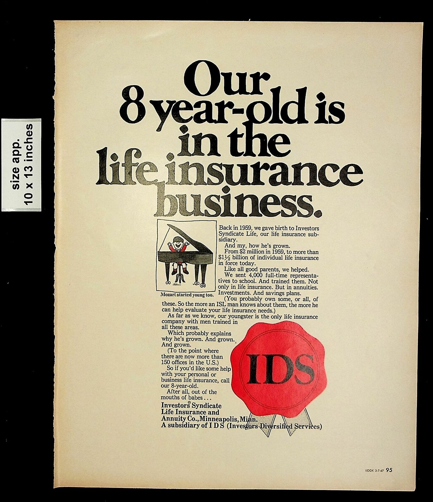 1967 8 Year Old IDS Life Insurance Business Vintage Print Ad 18589