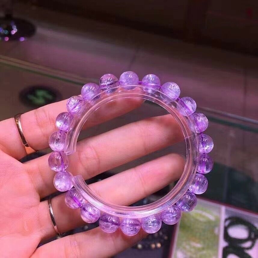 Natural Purple Kunzite Crystal Cat Eye Crystal Round Beads Bracelet 8.5mm AAAAA