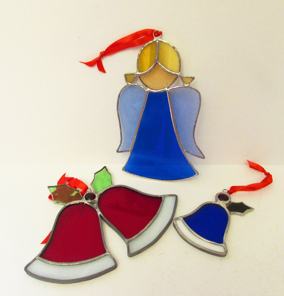 Lot of 3 Stained Glass Christmas Ornaments Angel Bells