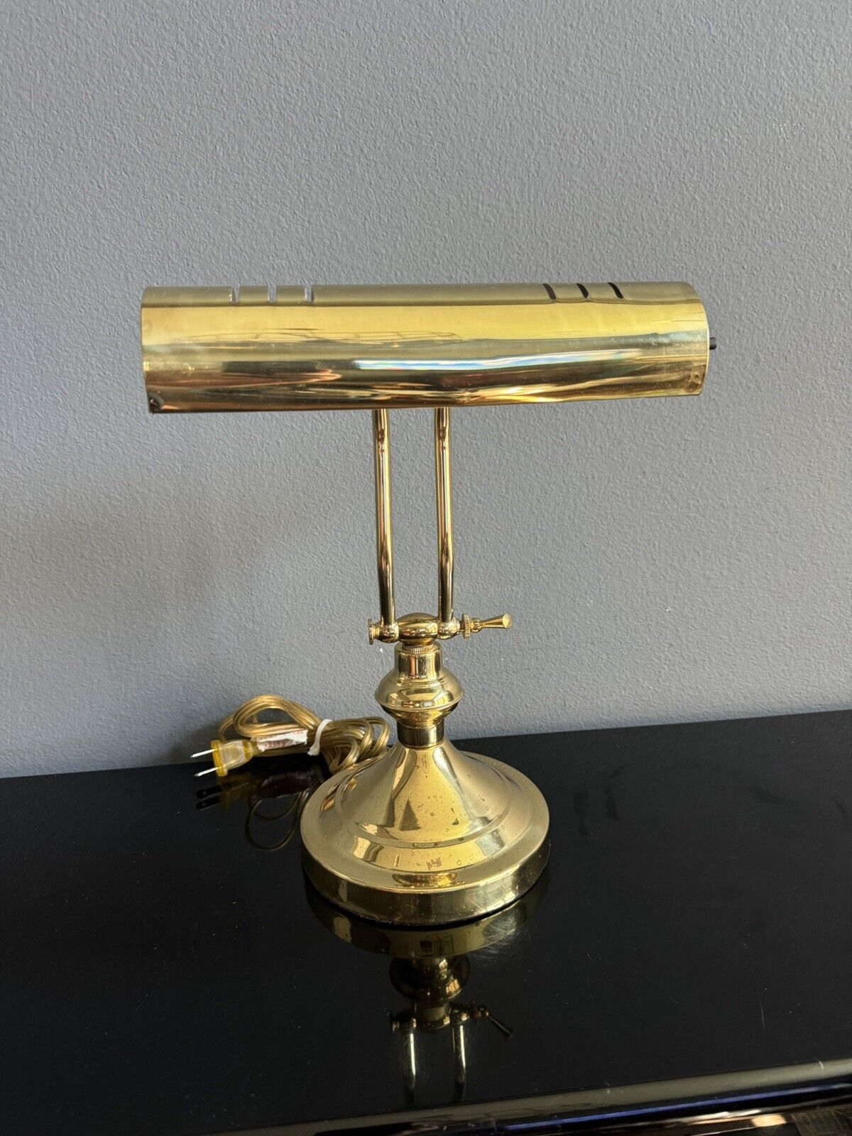 Vintage Crown Court Brass Desk Lamp - 13.5 Inches Tall Gold Cord Adjustable