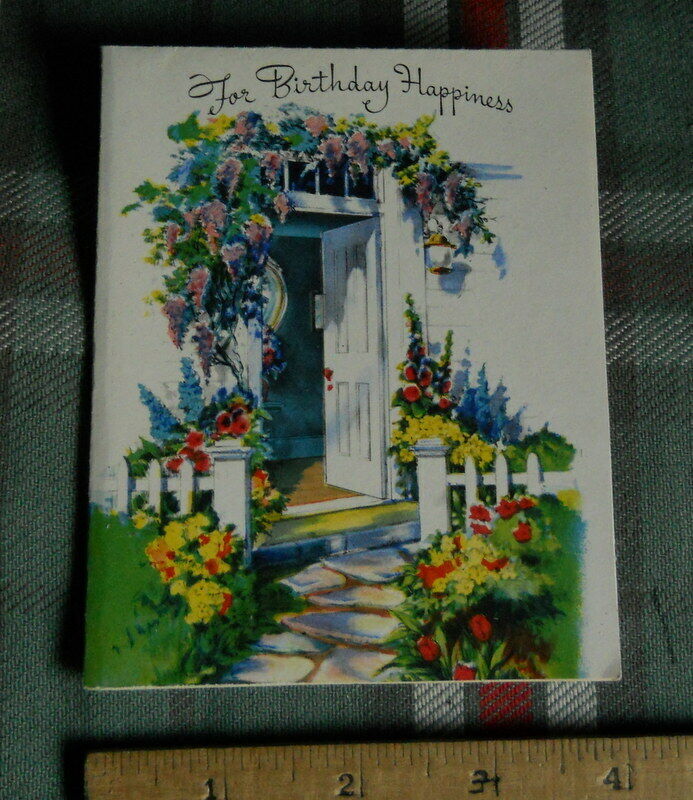 VINTAGE * BIRTHDAY  card  circa 1950 For Birthday Happiness WISHING WELL