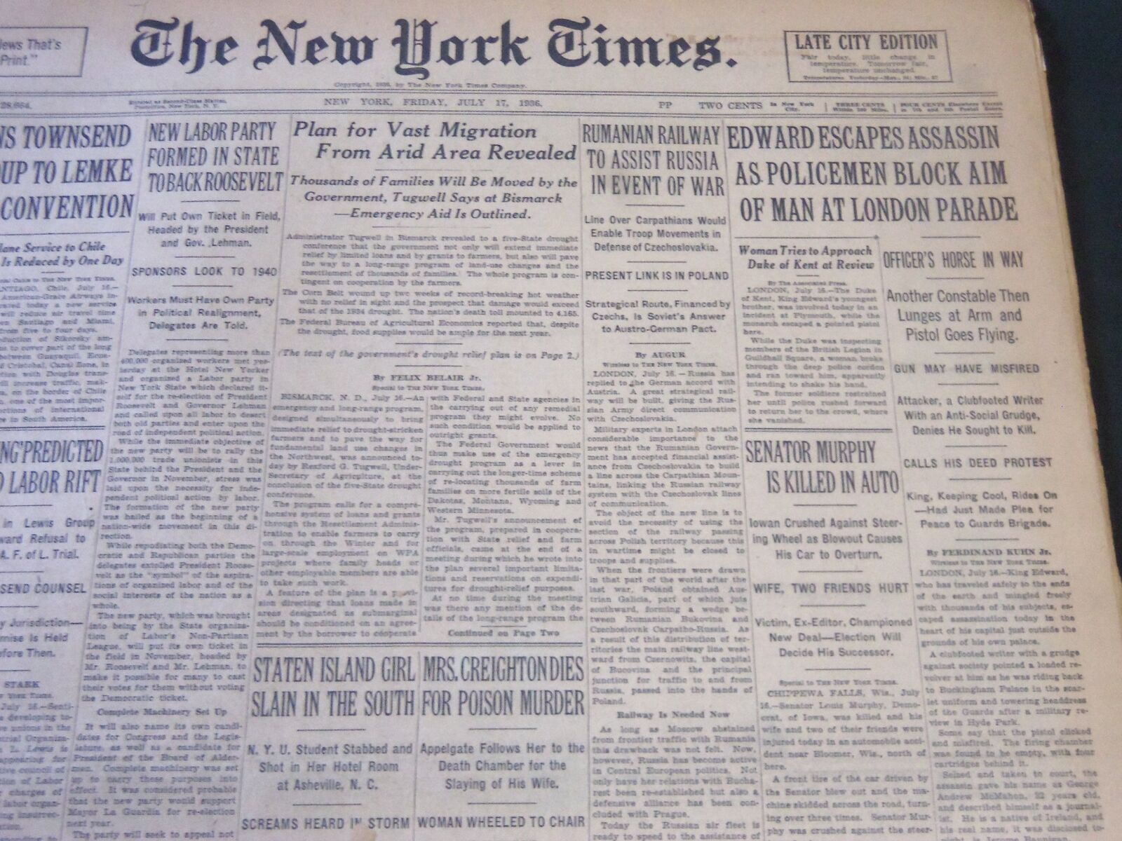 1936 JULY 17 NEW YORK TIMES - EDWARD ESCAPES ASSASSIN - NT 6724