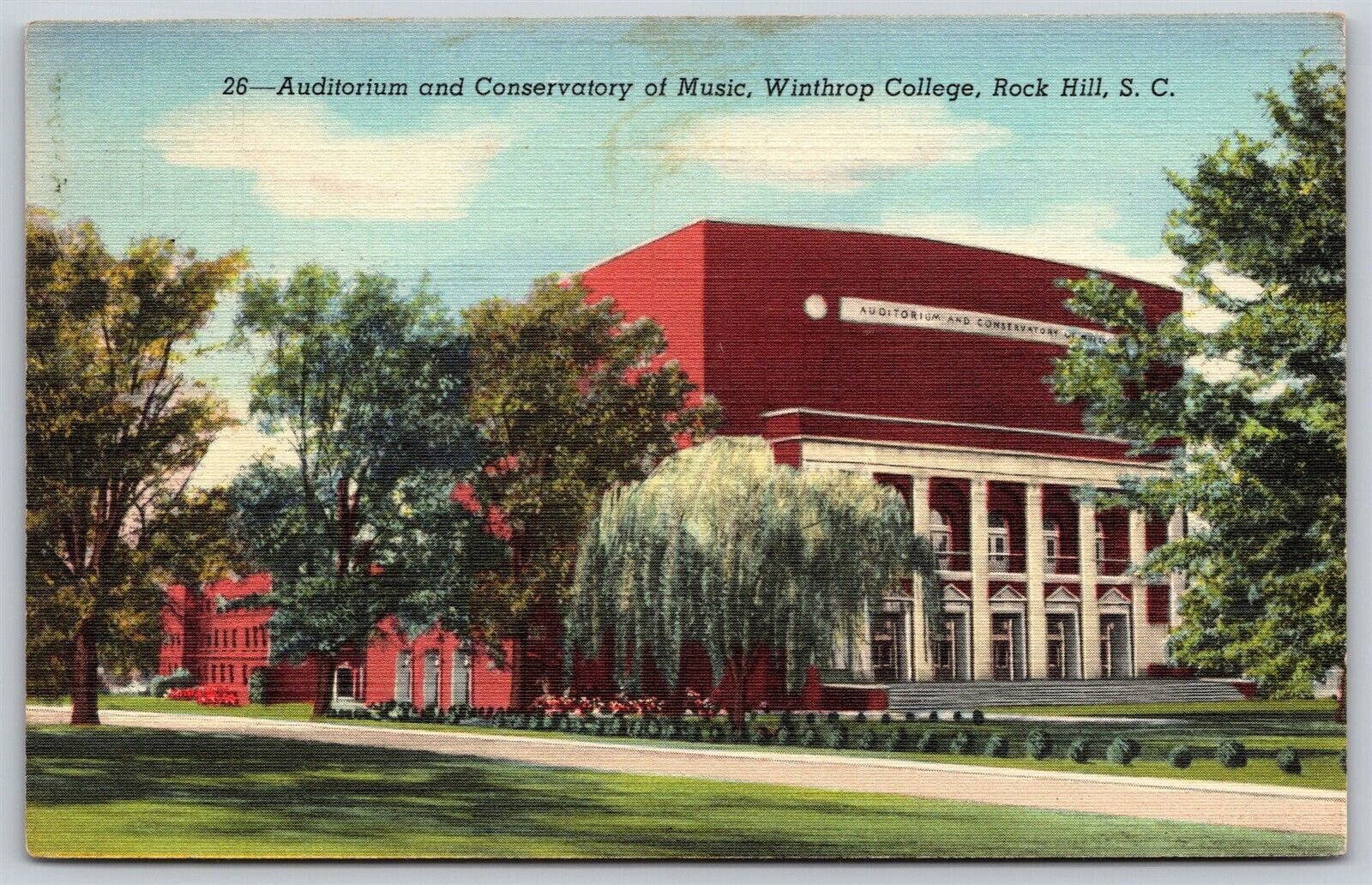 Postcard Auditorium and Conservatory of Music, Winthrop College Rock Hill SC C66