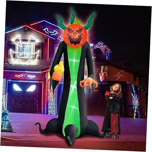  10FT Halloween Inflatable Pumpkin Reaper Decoration, Flash LED Blow Up 
