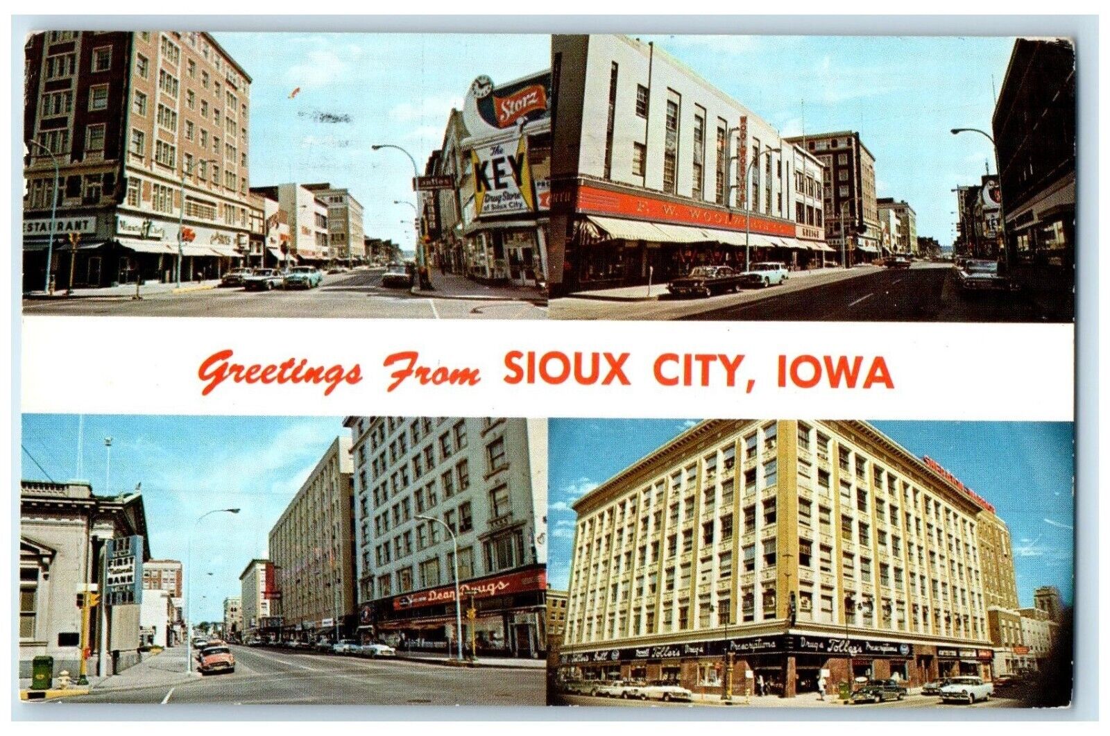 1963 Greetings From Sioux City Iowa IA, Dual View Banner Vintage Postcard