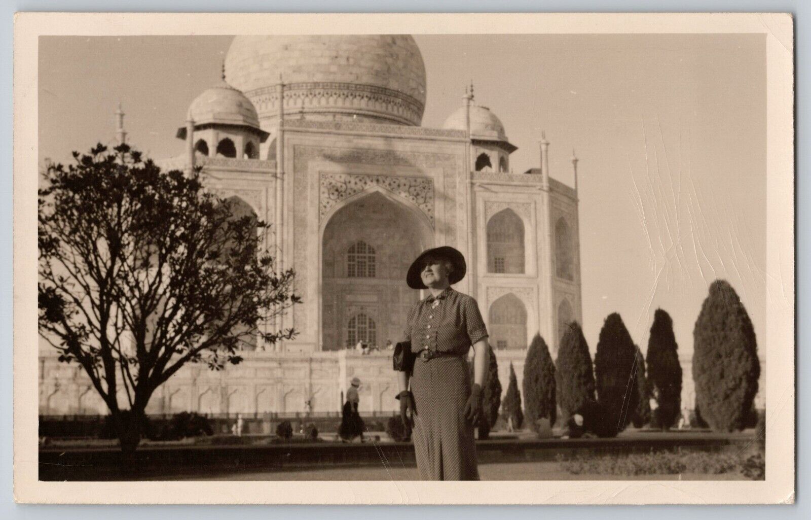 Postcard RPPC Photo India Taj Mahal Woman Wearing Hat Vintage Posted 1937