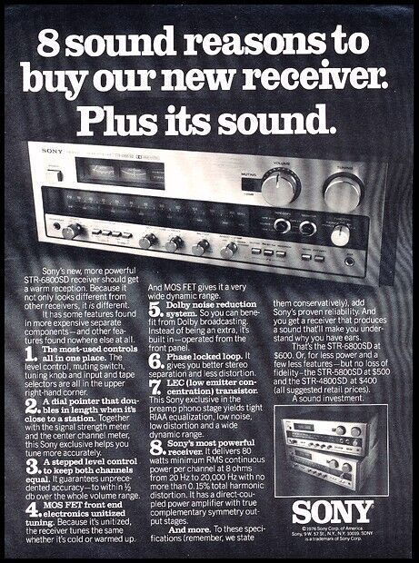 1977 Sony Sound Stereo Vintage Vintage Advertisement Print Art Ad D172