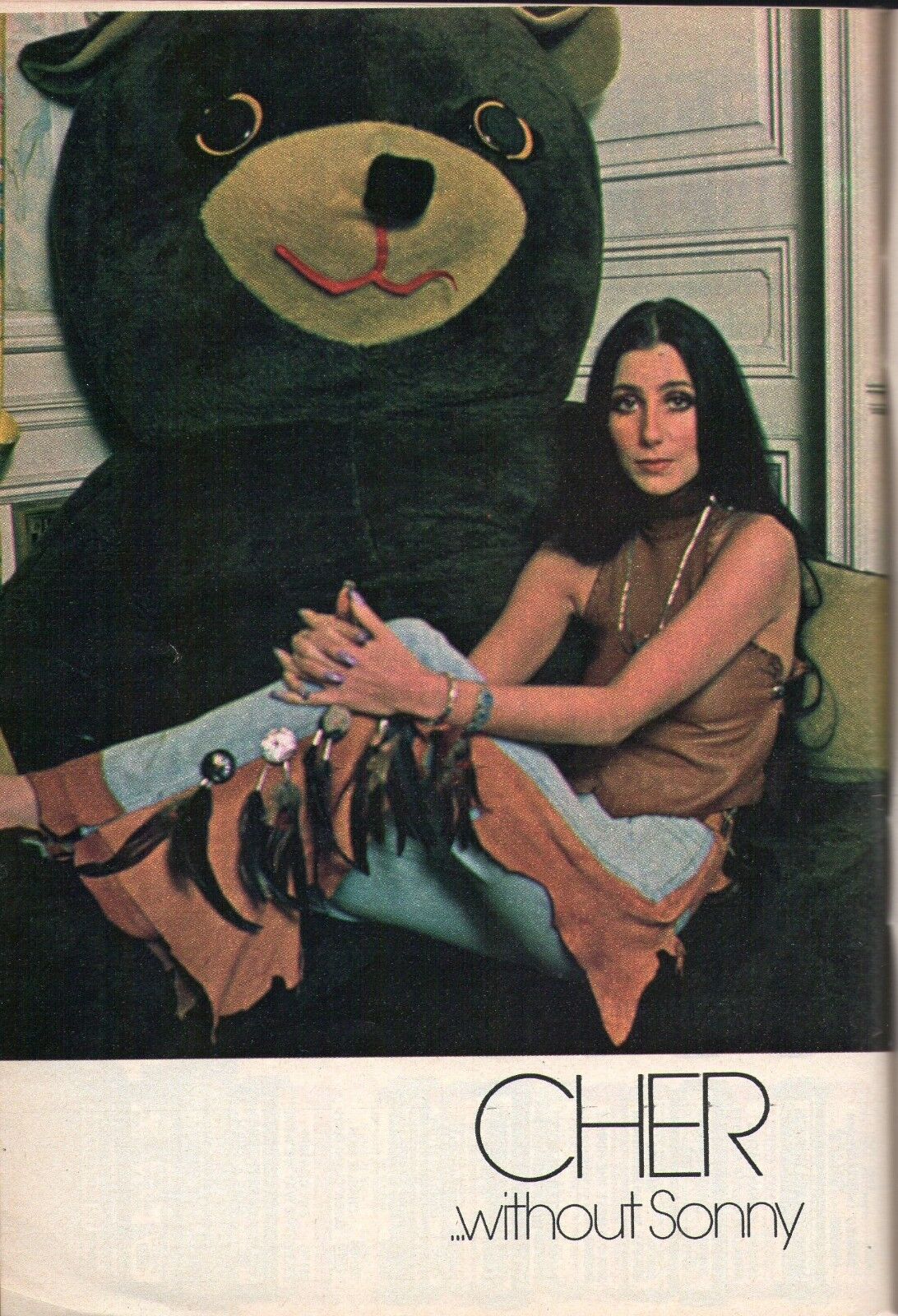 1975 TV ARTICLE CHER WITHOUT SONNY 4 PAGES BIG TEDDY BEAR MESSY DIVORCE