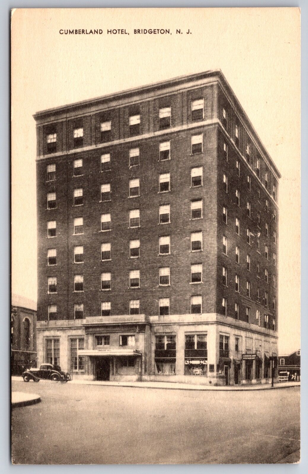 Bridgeton New Jersey~Cumberland Hotel~1930s B&W Postcard