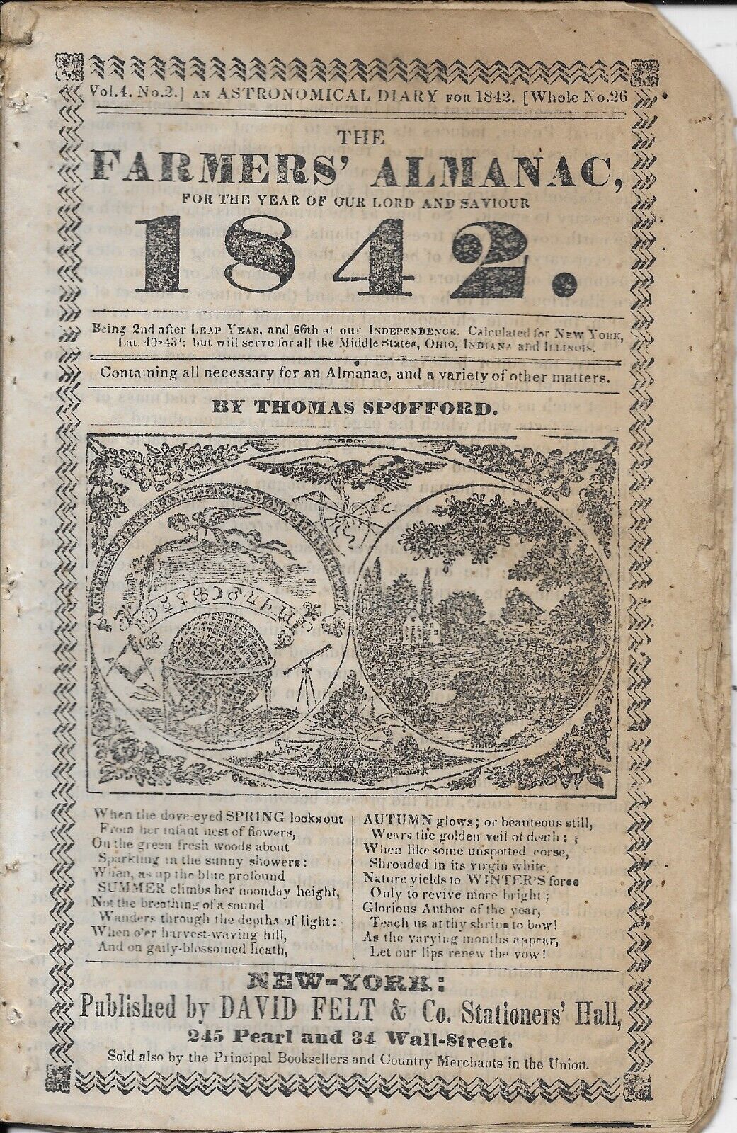 The Farmer\'s Almanac, 1842 by Thomas Spofford published by David Felt