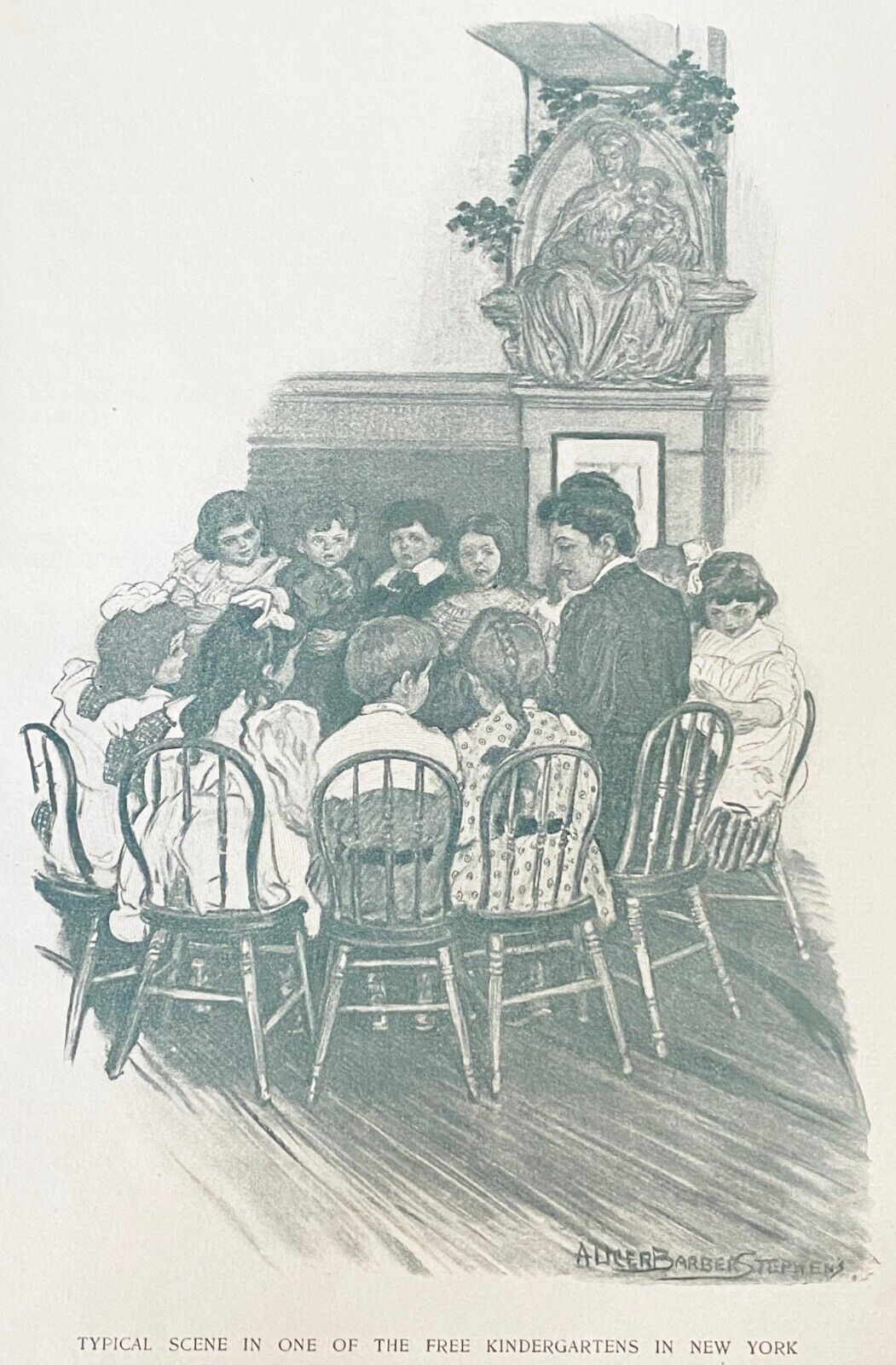 1905 FREE KINDERGARTEN Print Article Hamilton W.Mabie&Alice Barber Stephens Art