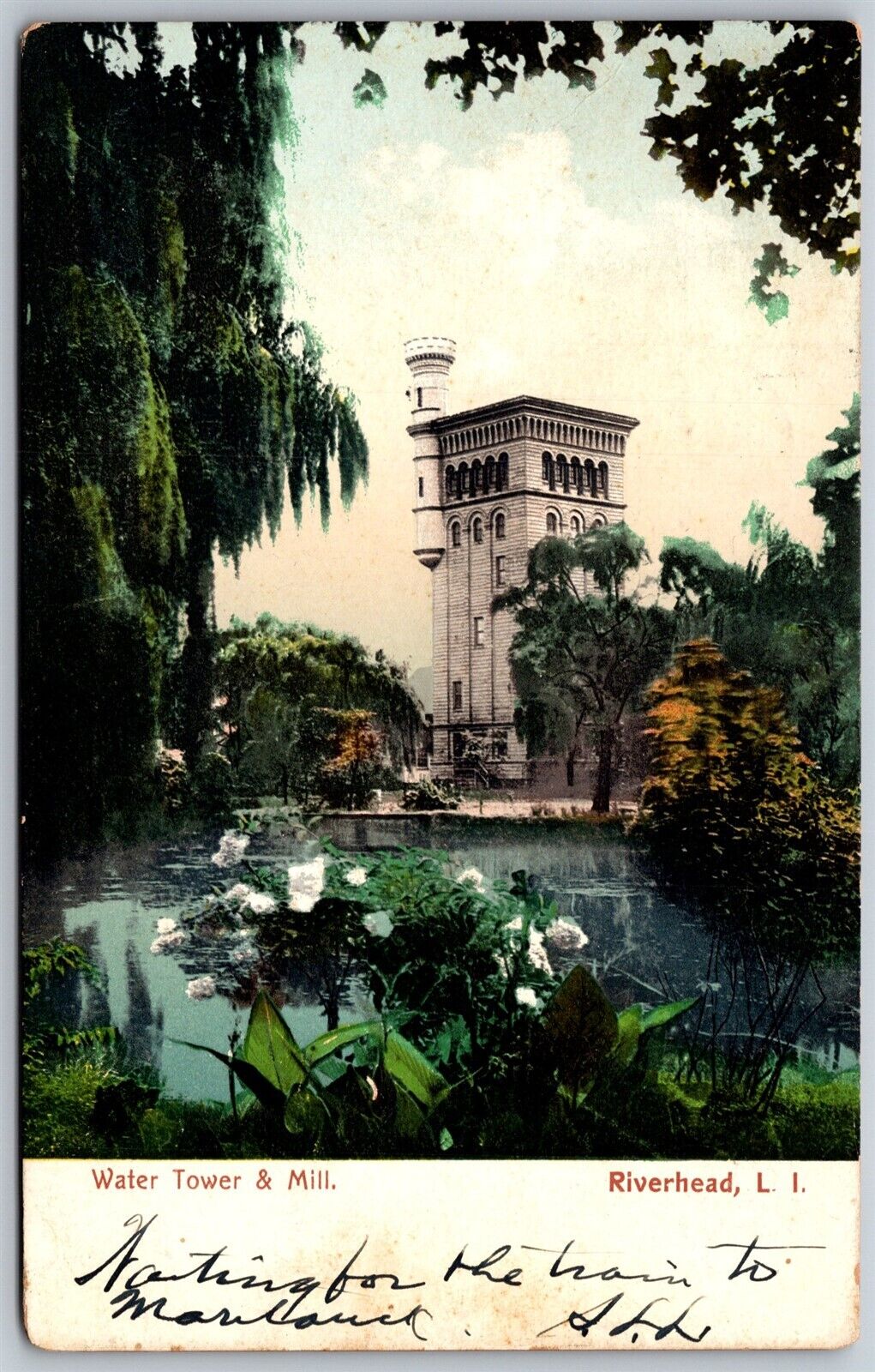 Vtg Riverhead Long Island New York NY Water Tower & Mill 1903 View Old Postcard