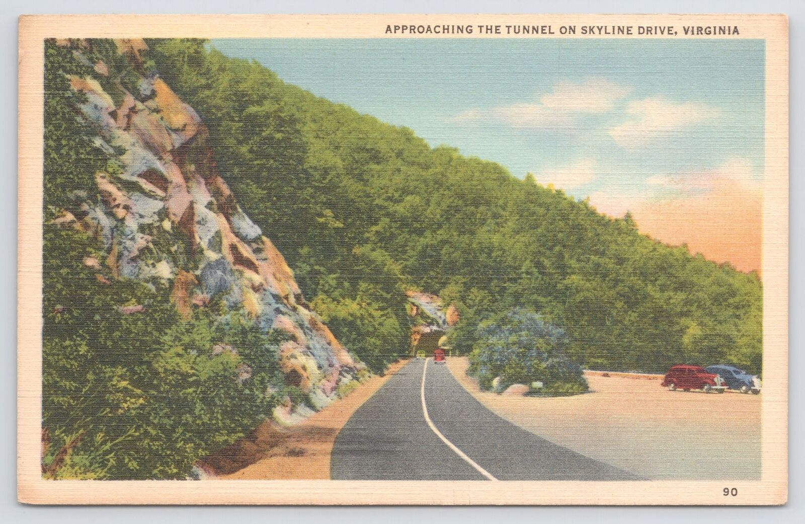 Linen~Approaching Tunnel On Skyline Drive Scene~Virginia~PM 1942~Vintage PC