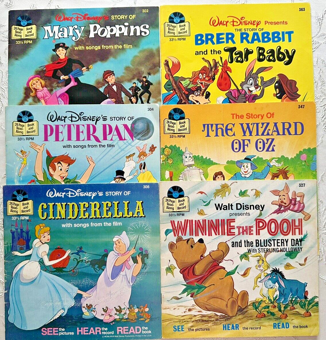 Disney Story Read Along Vintage 6 Books Only ( No Records ) Oz Brer Pan Pooh