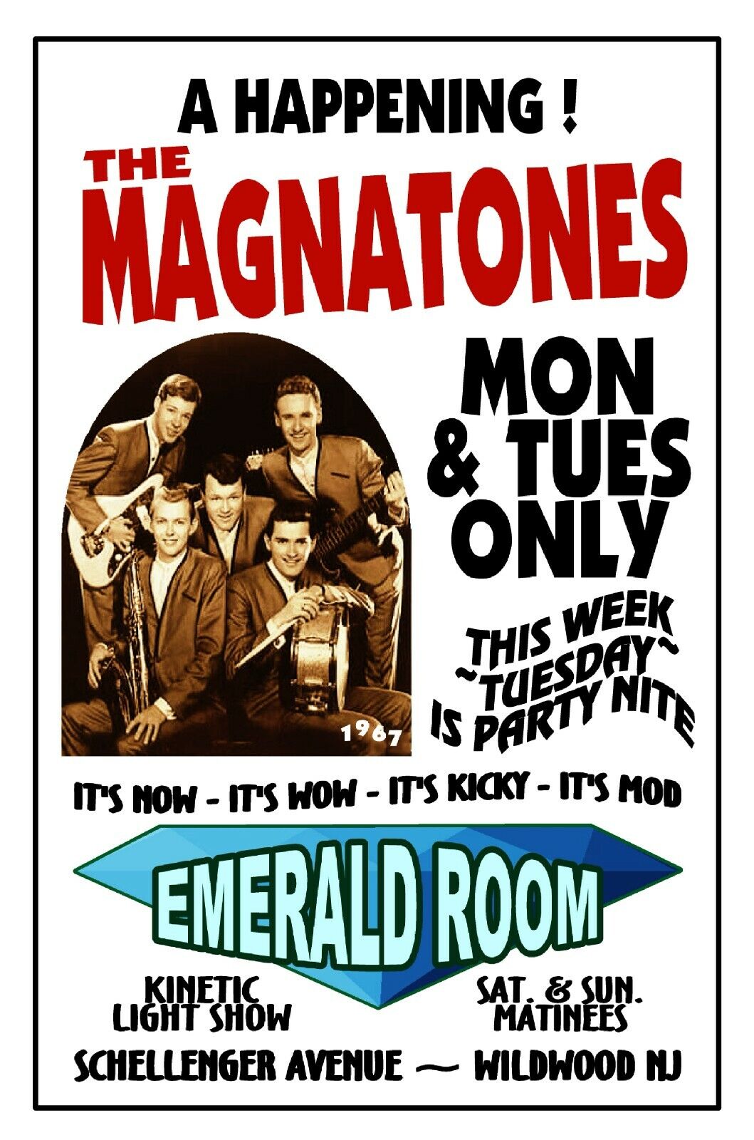 THE MAGNATONES 1967 Gig Poster  Wildwood NJ EMERALD ROOM Nightclub  POSTERS