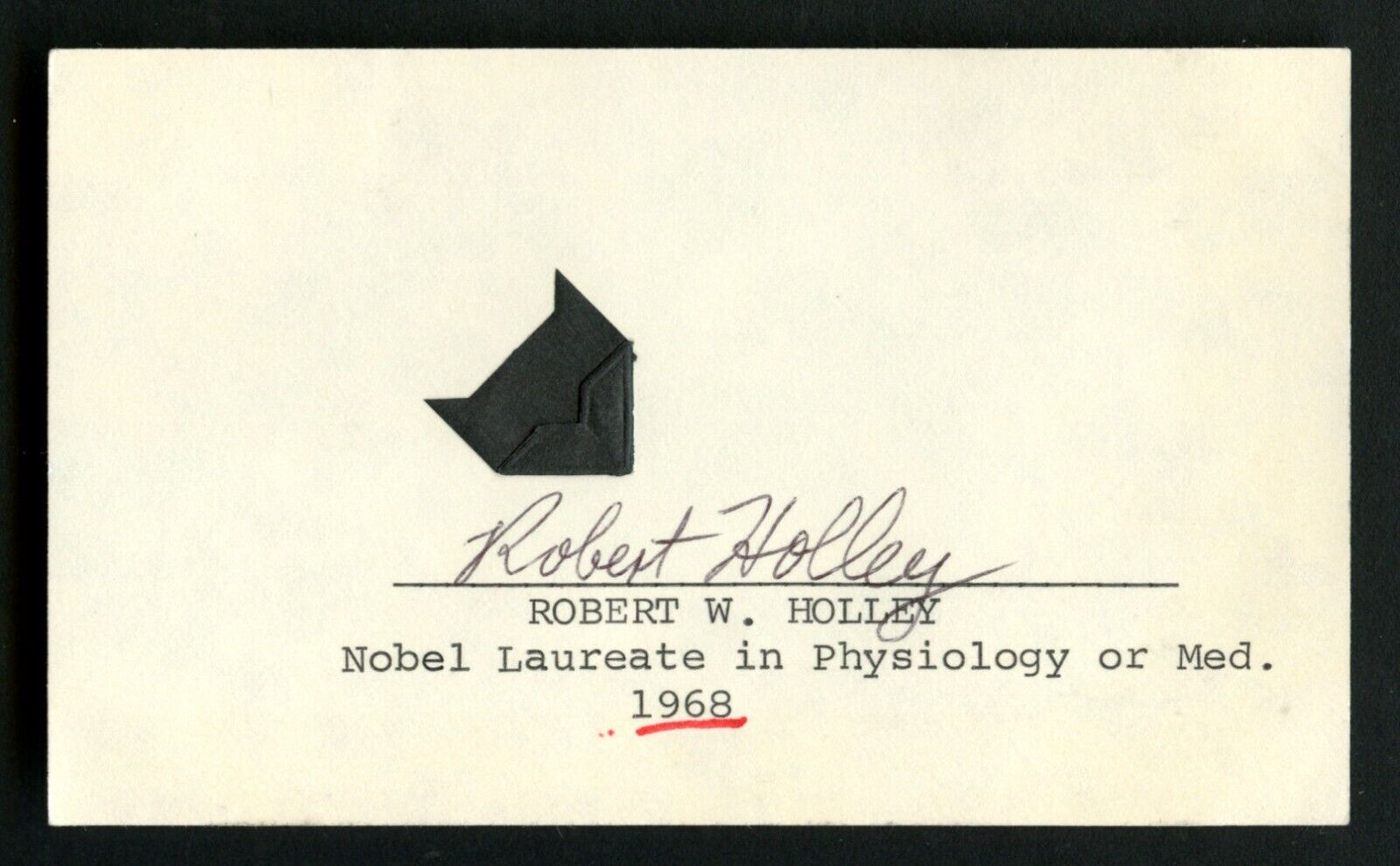 Robert W. Holley (d1993) signed autograph 3x5 Nobel Laureate 1968 Medicine N42
