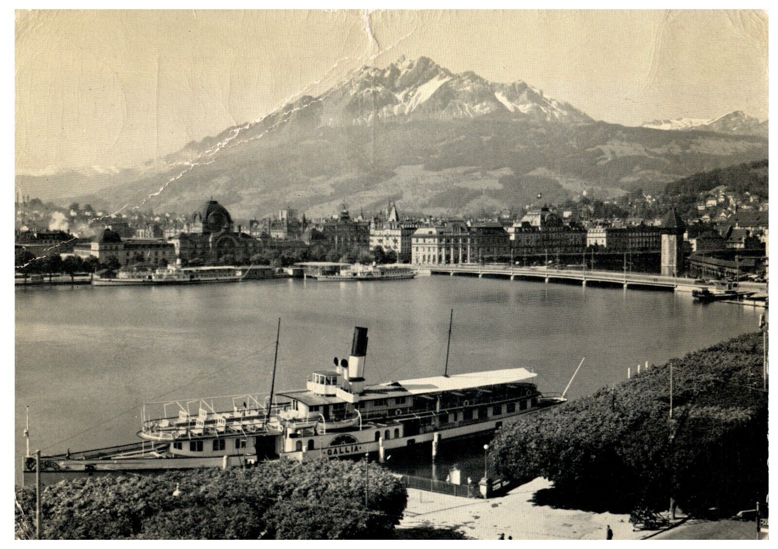 VTG Postcard Lucerne Switzerland Mount Pilatus Ship Landscape Scene