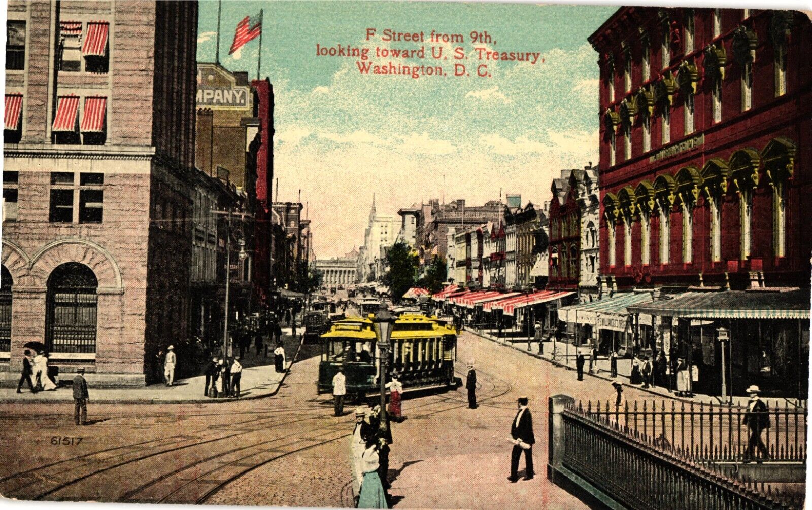 F Street from 9th Looking at US Treasury Washington D C Divided Postcard 1910s