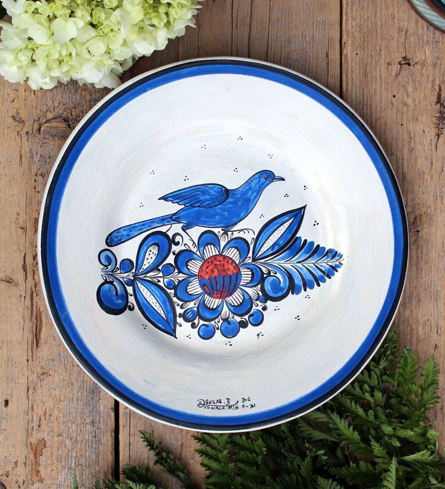 Plate Blue Dove by Daniel Aguilar Handmade Hand Painted Clay Mexican Folk Art