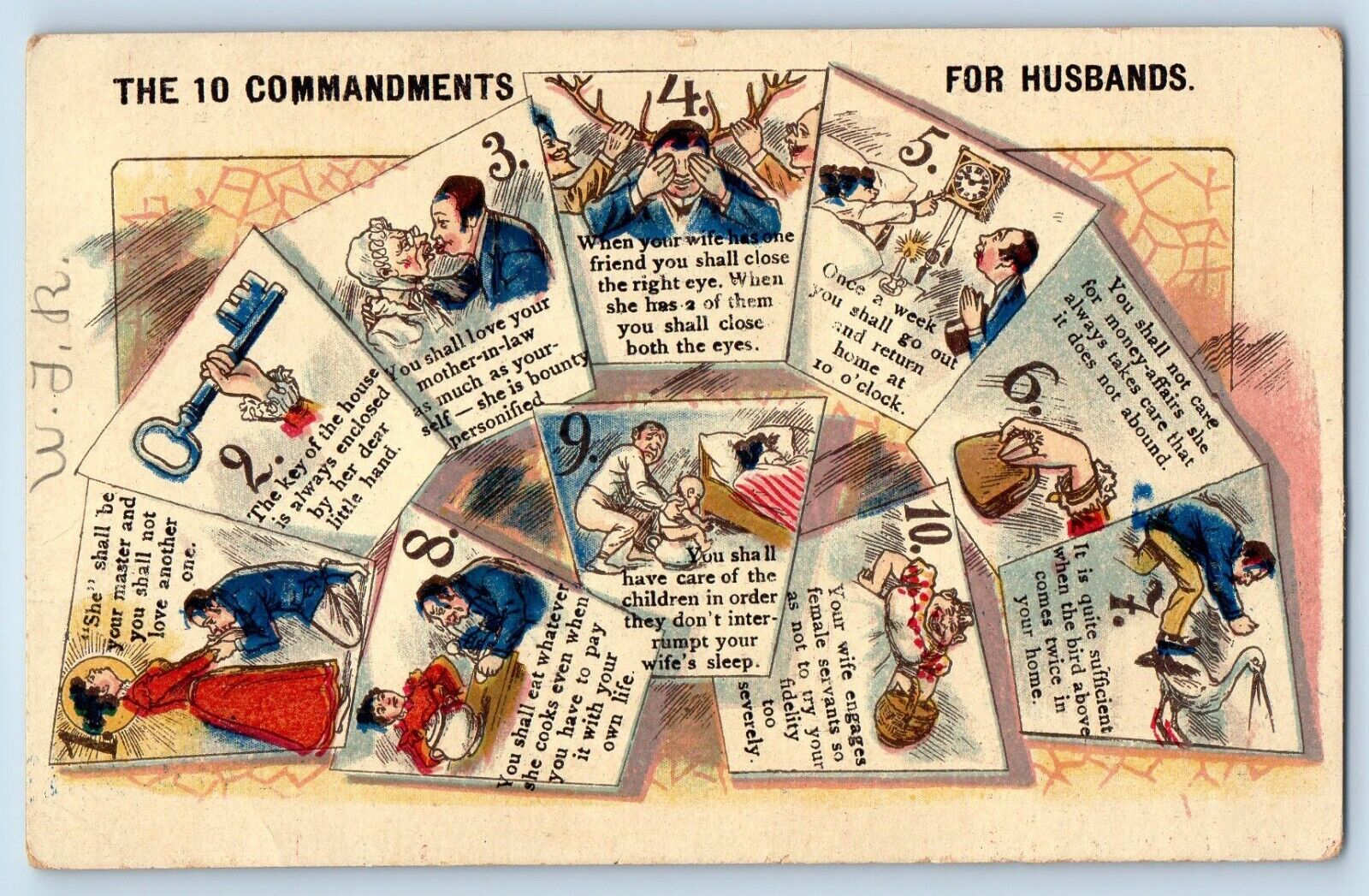 Glen Rock Pennsylvania PA Postcard The Ten Commandments For Husband 1908 Antique