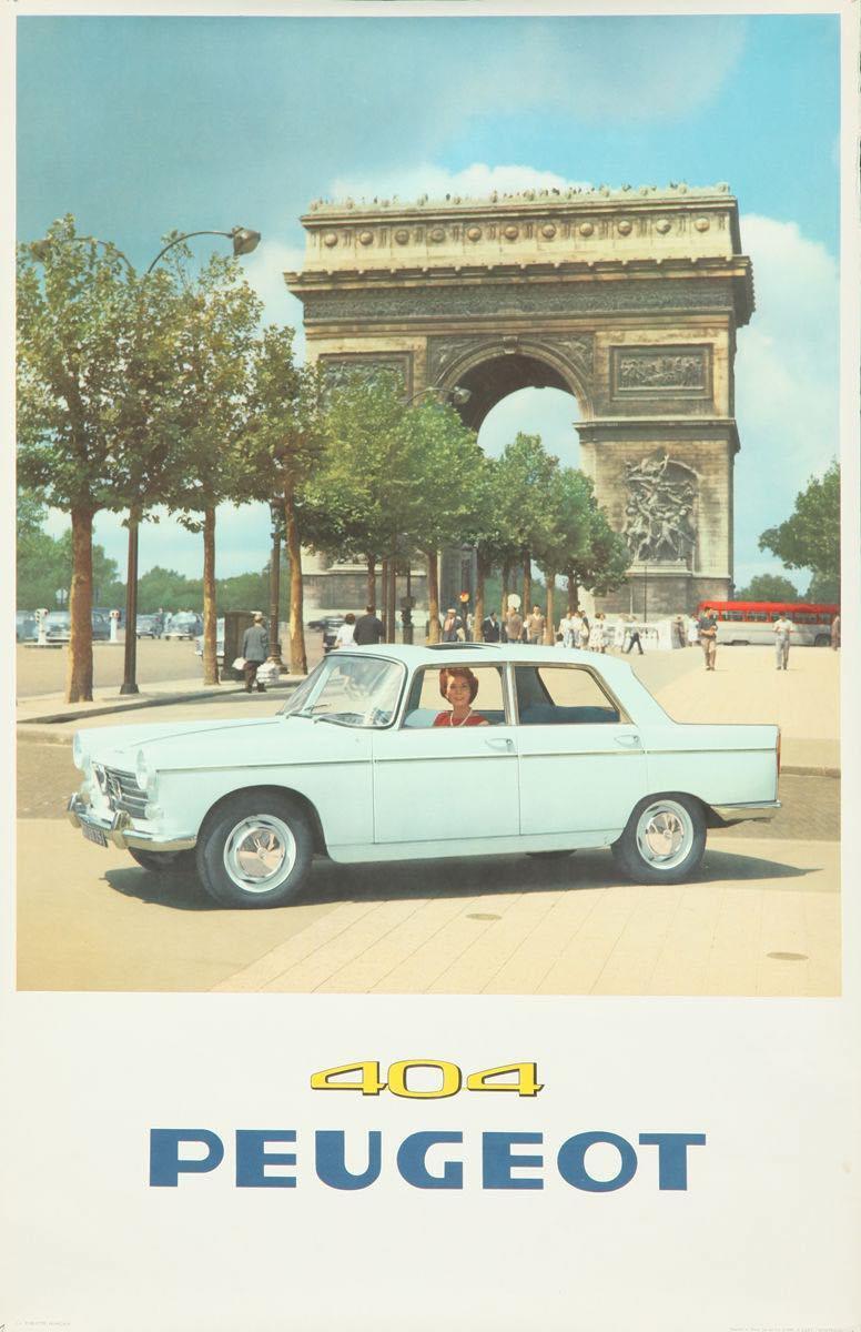 PEUGEOT 404 CAR 1960 vintage French advertising poster 25x39 CHAMPS ELYSEES