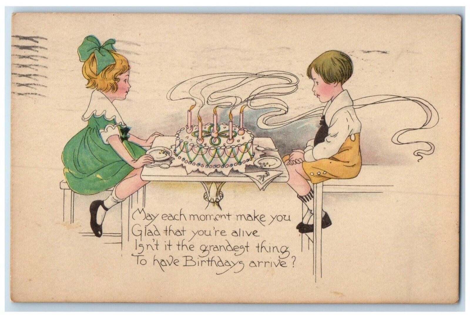 1920 Birthday Children Cake Candles Montclair New Jersey NJ Antique Postcard