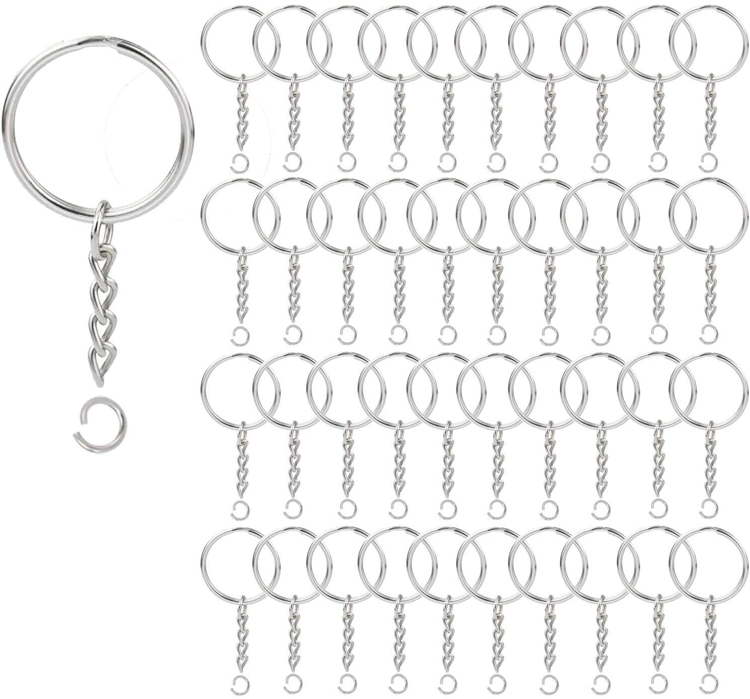 100 Pack Key Ring with Chain and Open Jump,1 Inch Split round Keychain Rings Bul