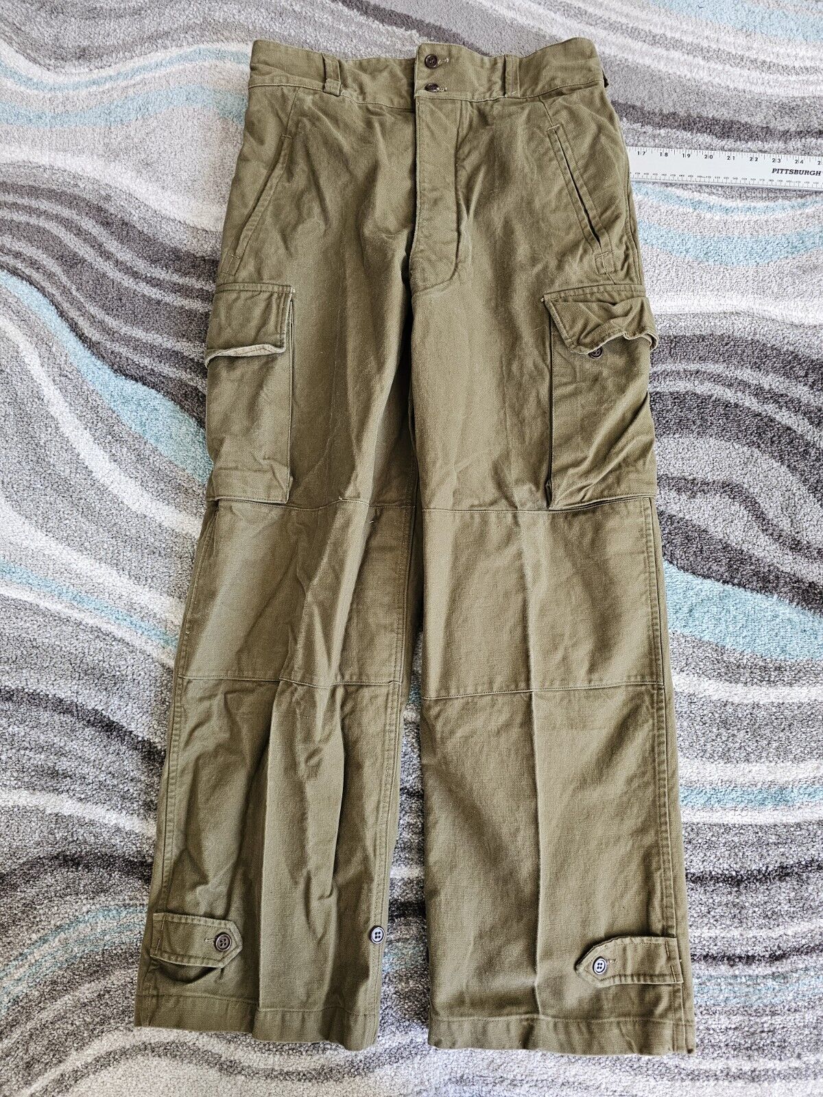 Vintage French M47 Military 50s 60s Cargo Pants Mens 30 X 28 High Waist Green