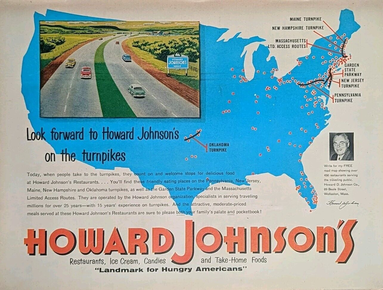 1954 Howard Johnson’s Restaurant & Ice Cream Shop And Drive In Dinner Locations