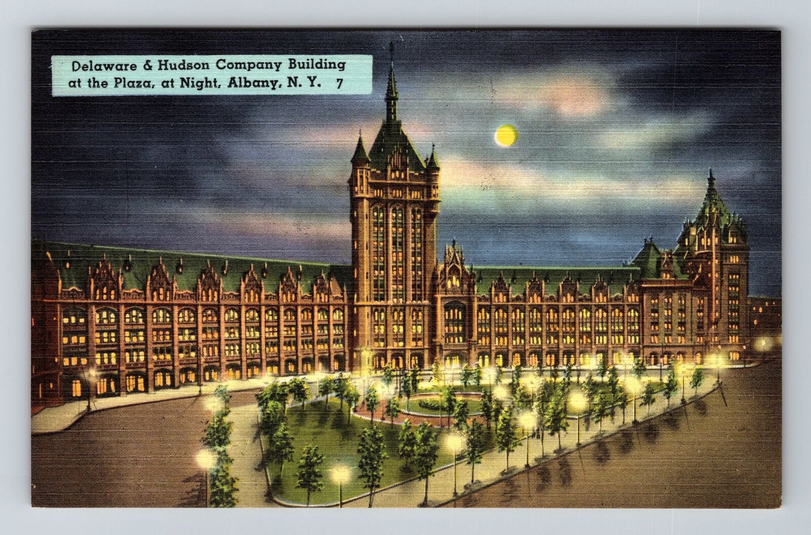 Albany NY-New York, Delaware & Hudson Company Night Vintage Souvenir Postcard