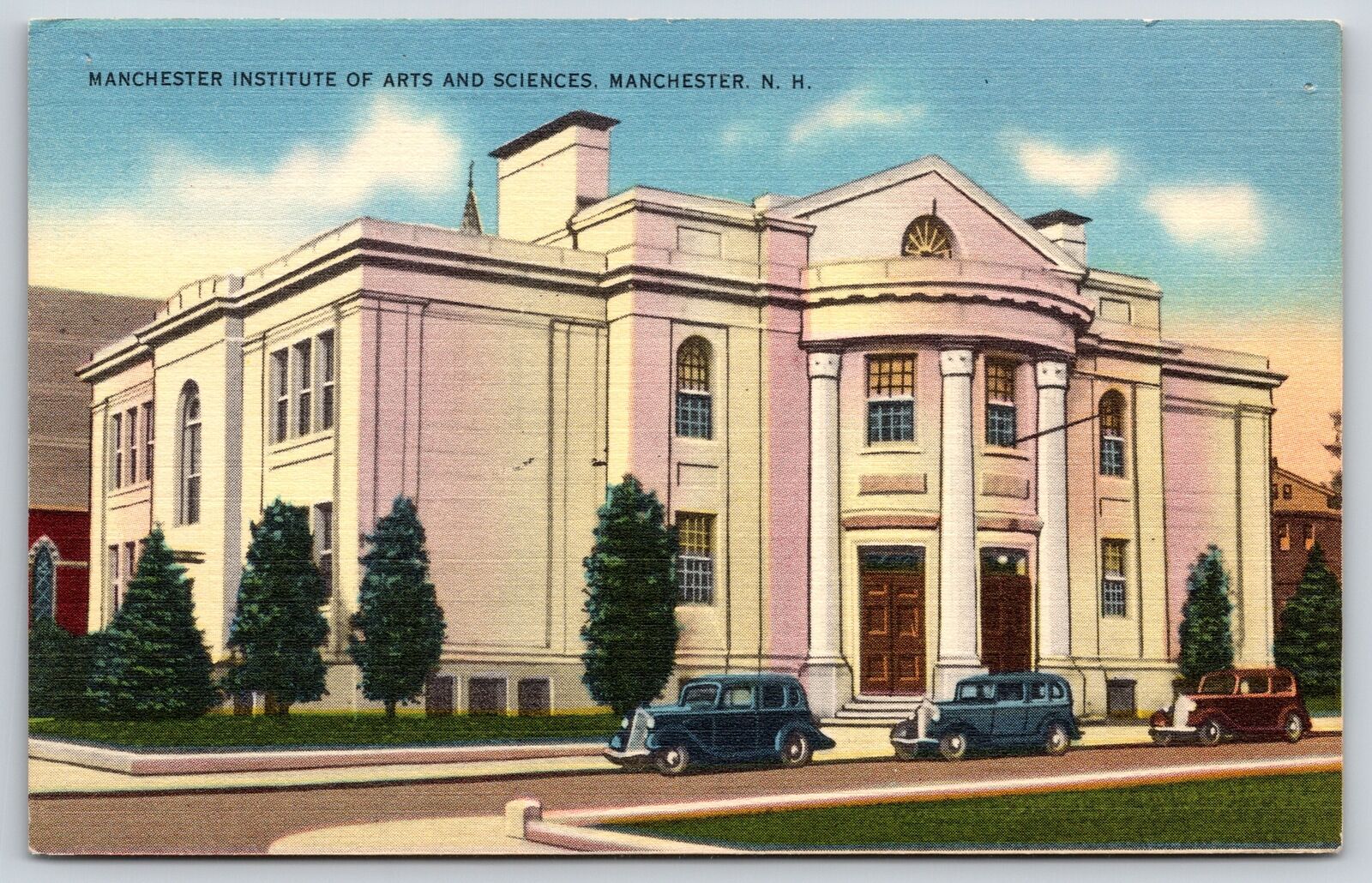 Manchester New Hampshire~Manchester Institute Arts & Sciences~Vtg Linen Postcard