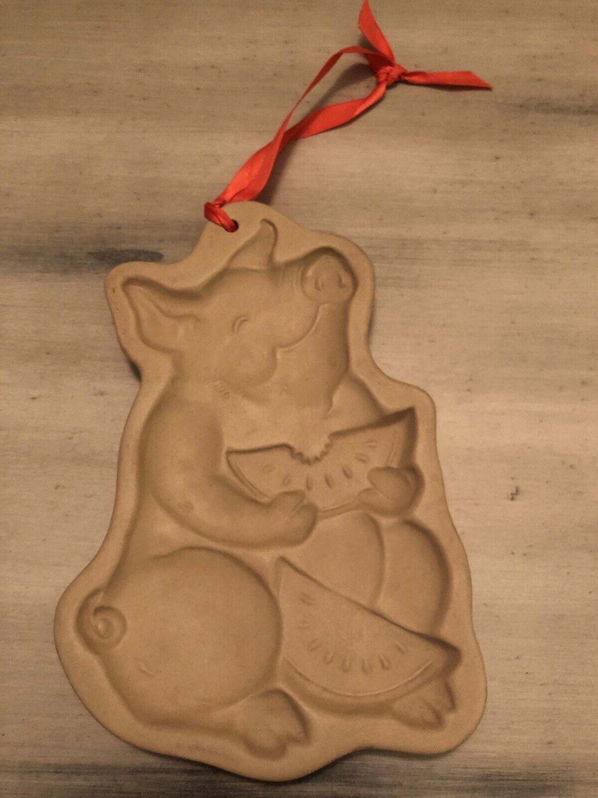 Brown Bag Cookie Art -  Pig with Watermelon Cookie Mold Art 1992 Hill Design B7