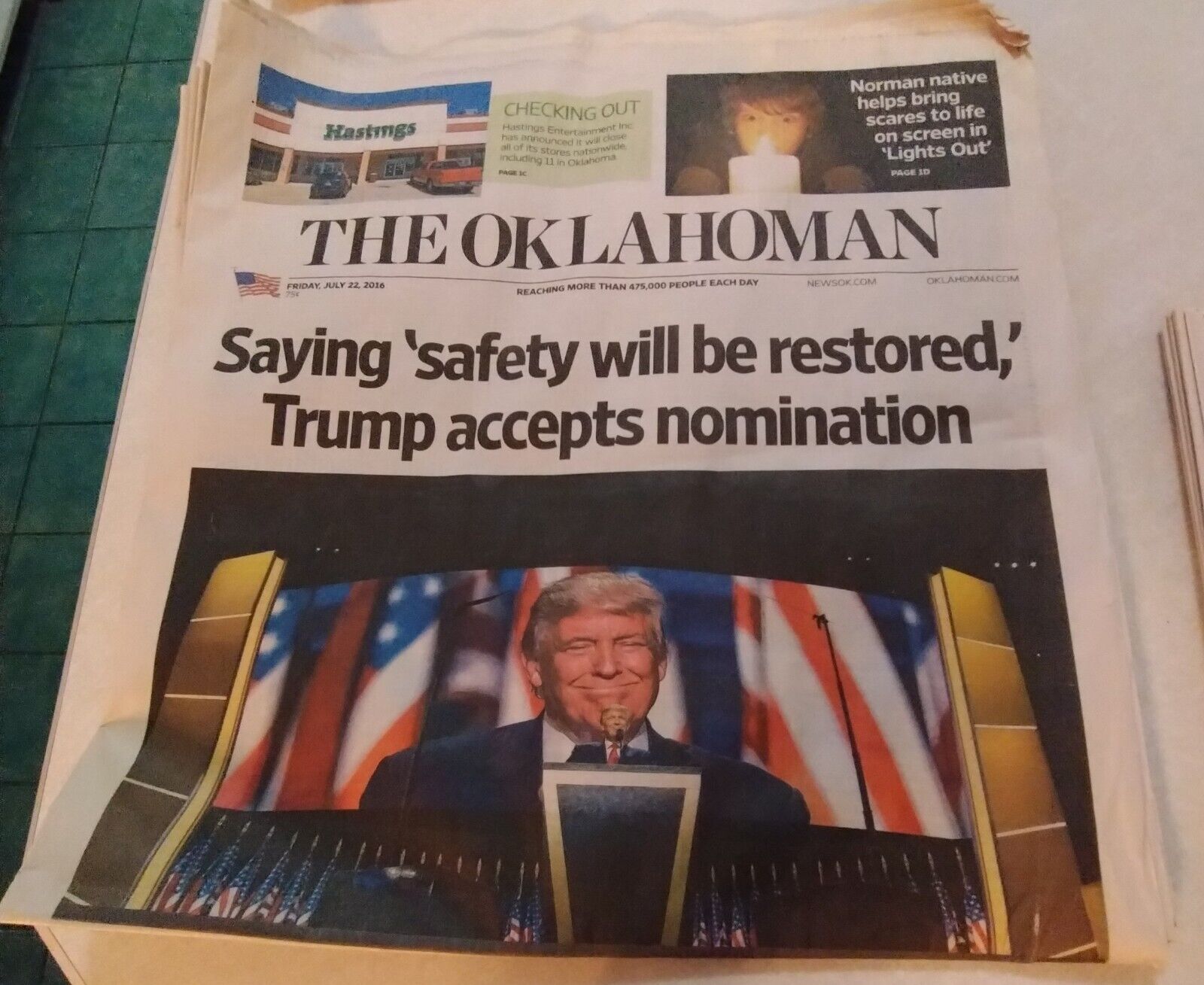 DONALD TRUMP Presidenital Nominee. The Oklahoman May 4, 2016 Hostoric 