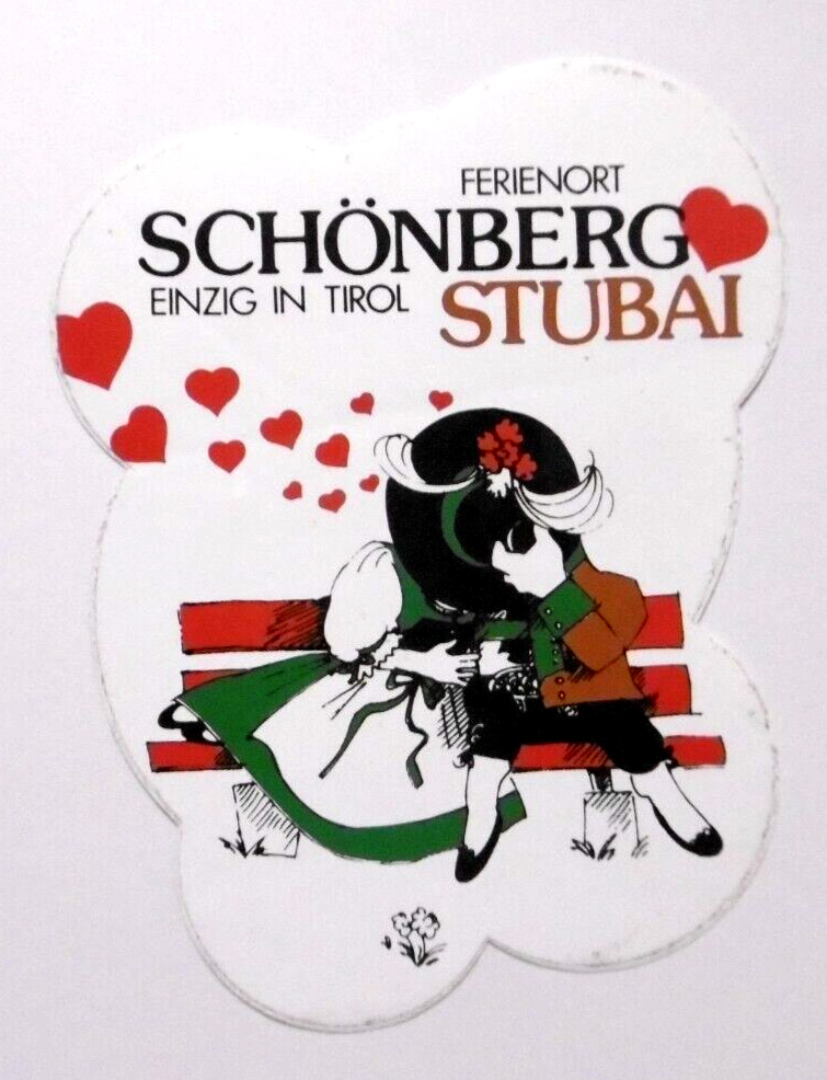 Souvenir-Aufkleber Schönberg Stubaital Innsbruck Tyrol Austria Trachtenpaar