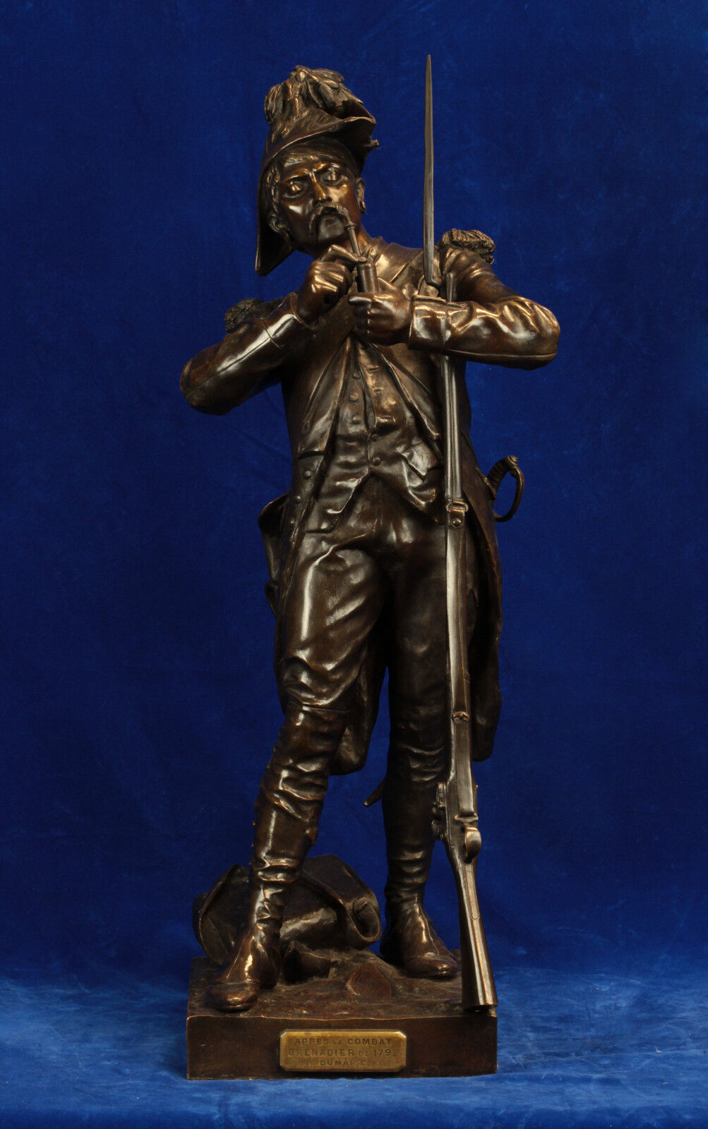 19th C. Statue of Combat Grenadier Soldier Smoking by H.C. Dumaige (1830 - 1888)