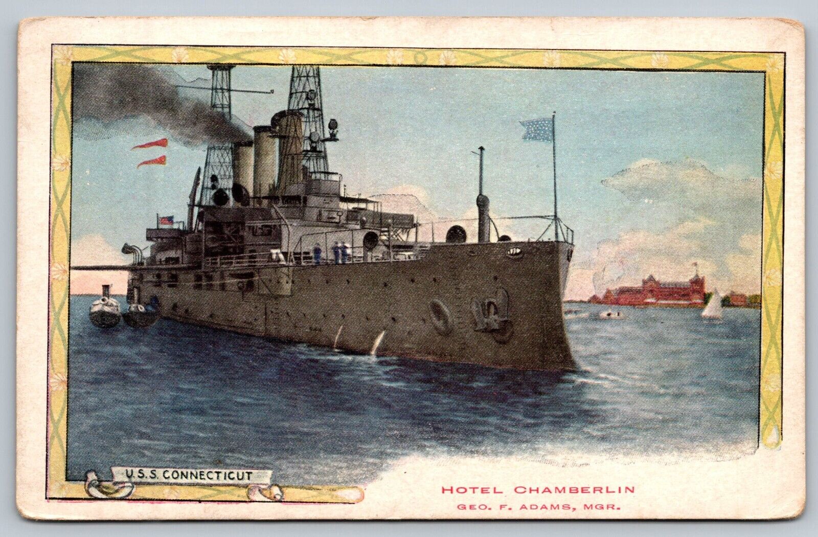 USS CONNECTICUT US Navy ship ~ Hotel Chamberlain Fortress Monroe VA advertising