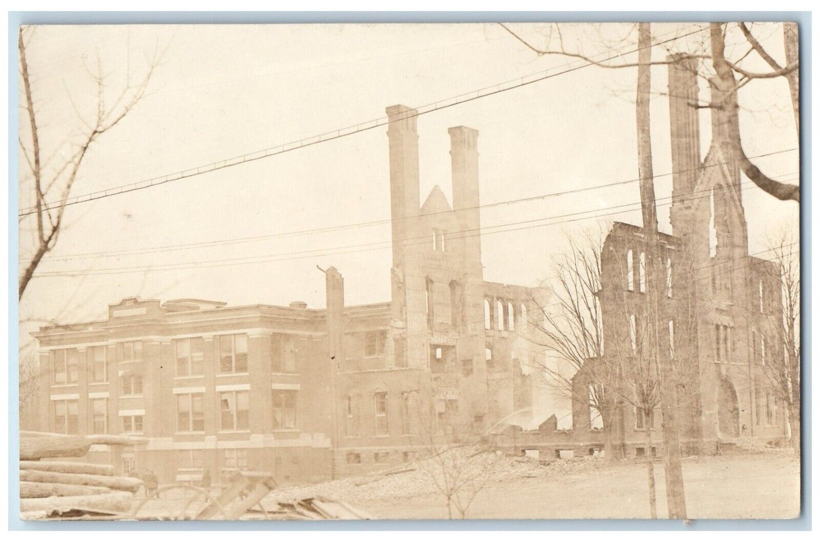 c1910's School Fire Building Disaster RPPC Photo Unposted Antique Postcard