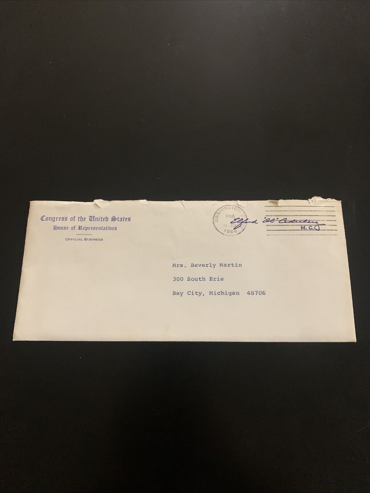 Vintage 1966 Elford Cederberg Congress Of The Unites States Signed Letter