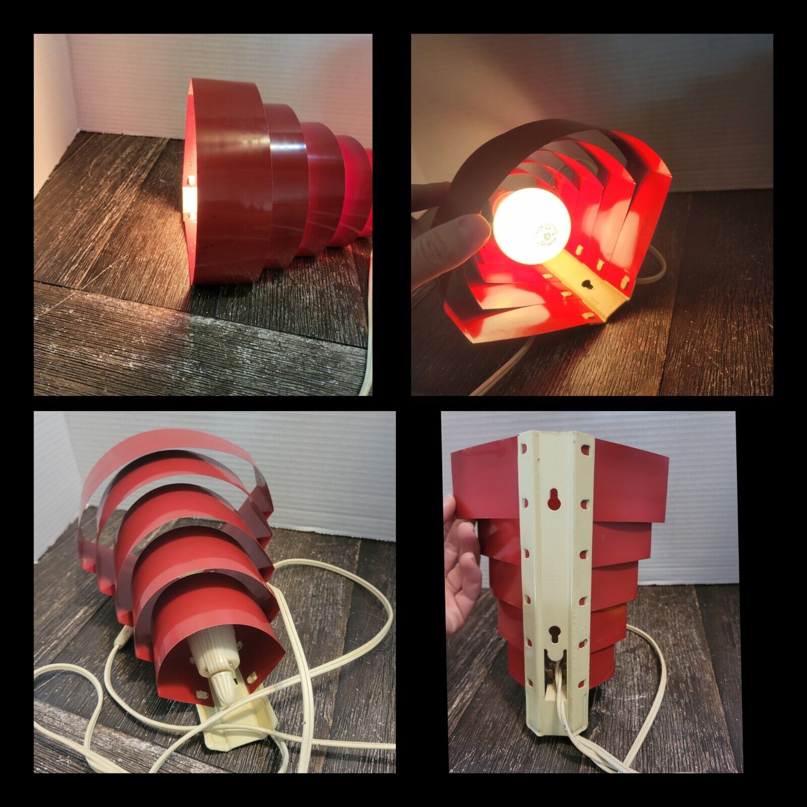Vintage Red Venetian Blind Tiered Sconce Wall Lamp Light Mid-Century Metal Rare