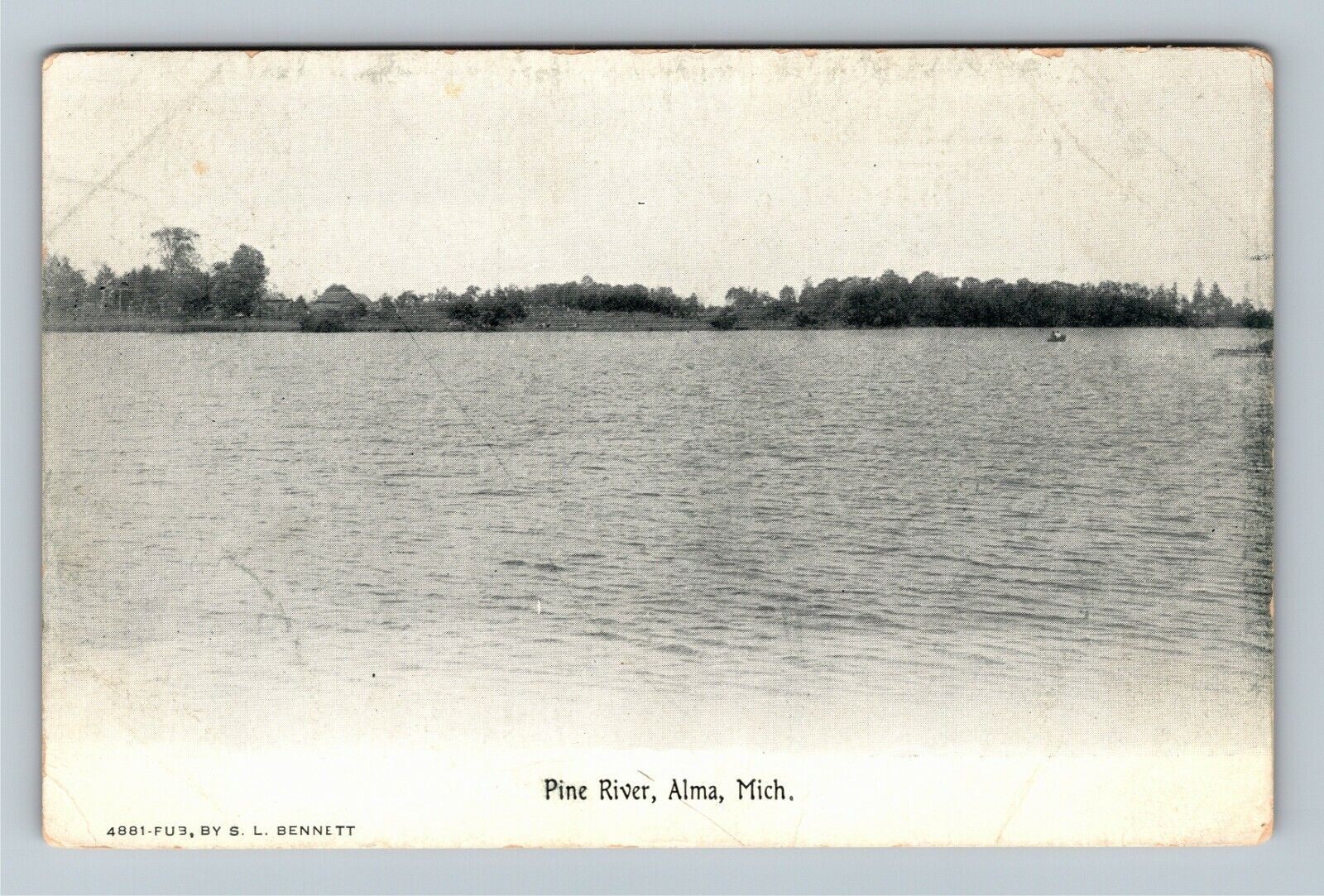 Alma MI, Scenic View Pine River, c1905 Michigan Vintage Postcard