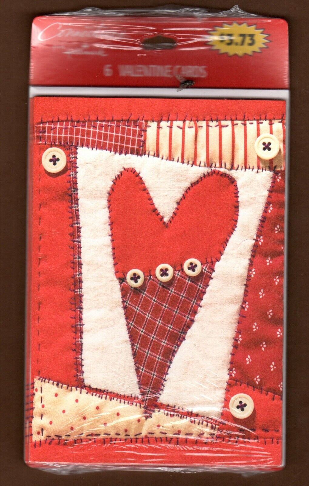 Vintage Hallmark Valentine\'s Day Greeting Cards 6 Ct Country Quilt Look Buttons 
