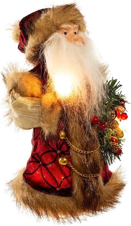 Adorable Santa Tree topper with 10-Light Burgundy and Brown, Kurt Alder