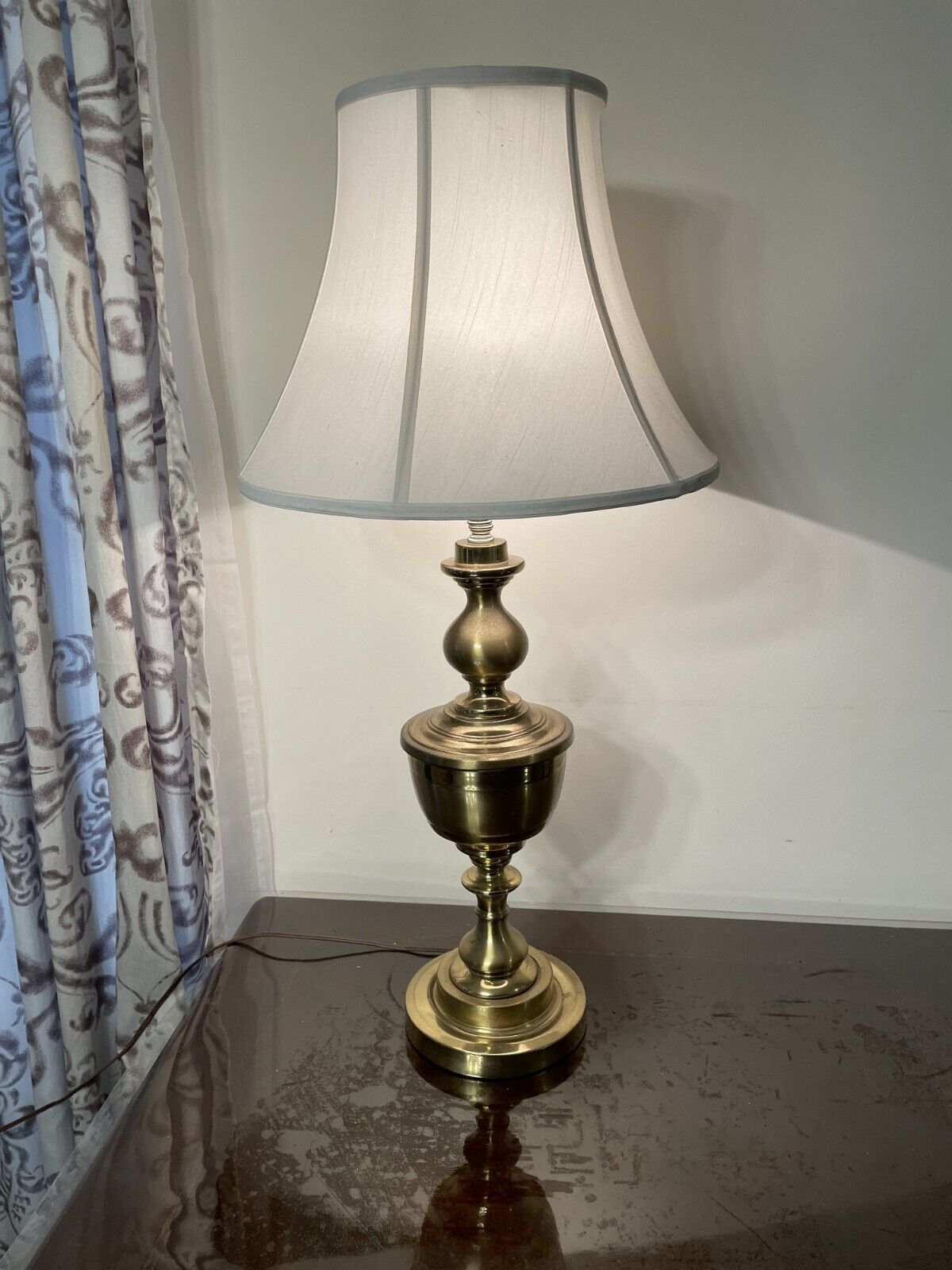 Vintage Large Brass Drum Table Lamp