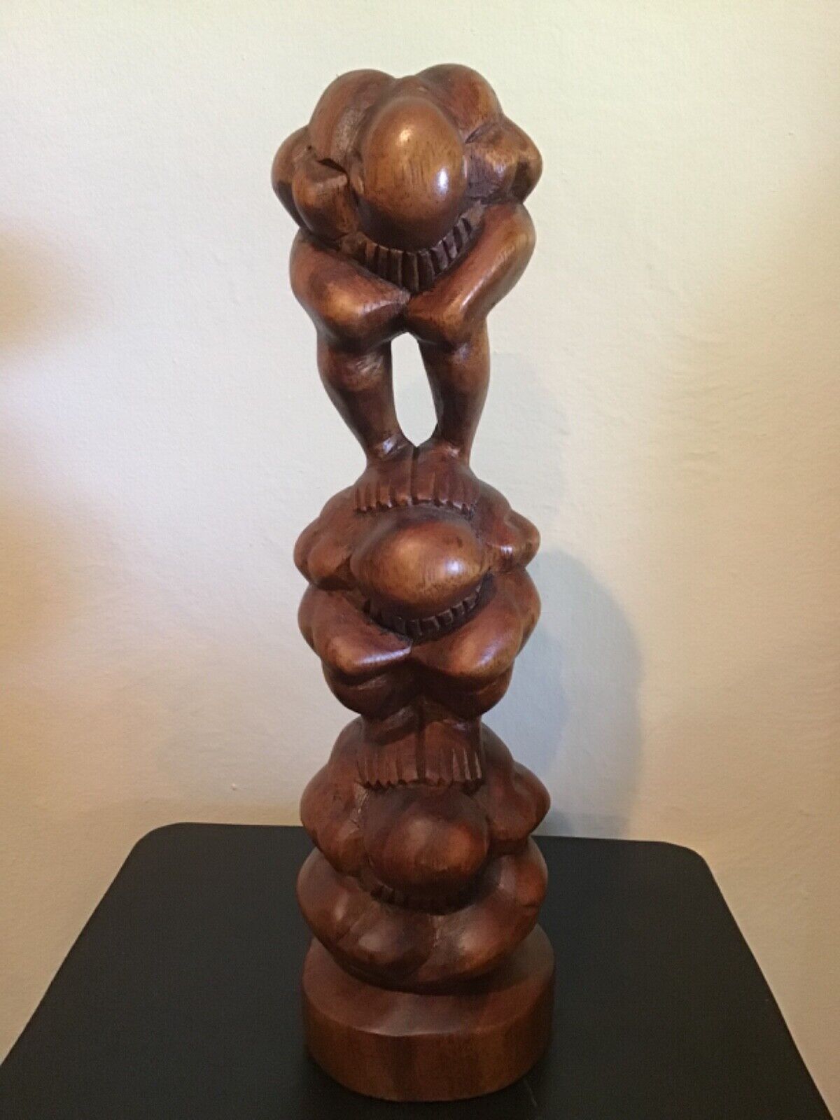 Large Vintage 12.25” Hand Carved Wood Weeping/Crying BUDDHA MAN Art Sculpture