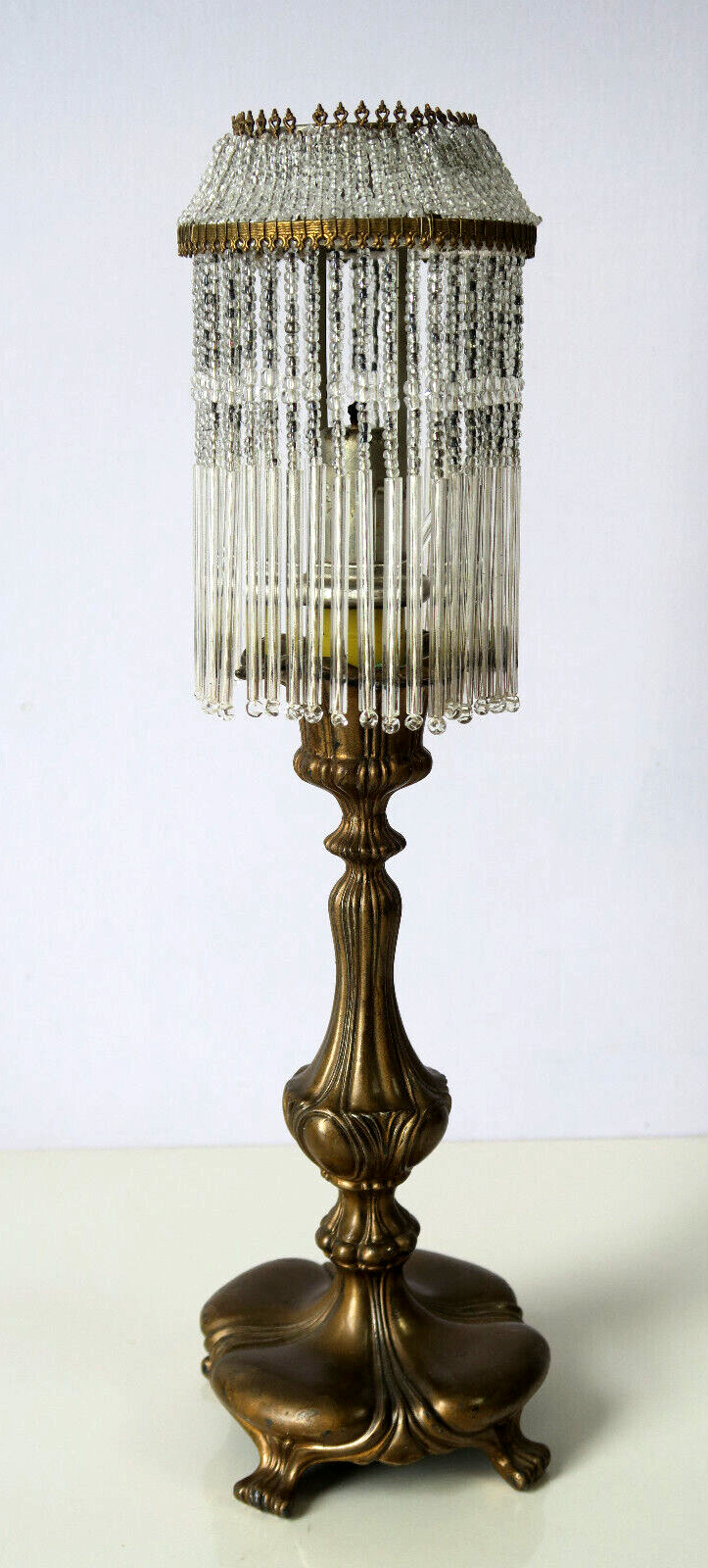 Art Nouveau Pairpoint Candle Lamp with Glass Beaded Shade - Early 1900's Antique