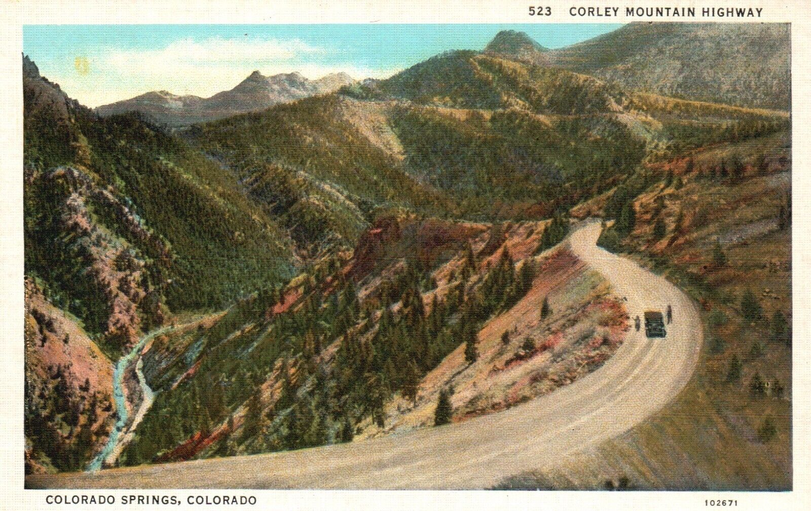 Postcard CO Colorado Springs Corley Mountain Highway Linen Vintage PC G7560
