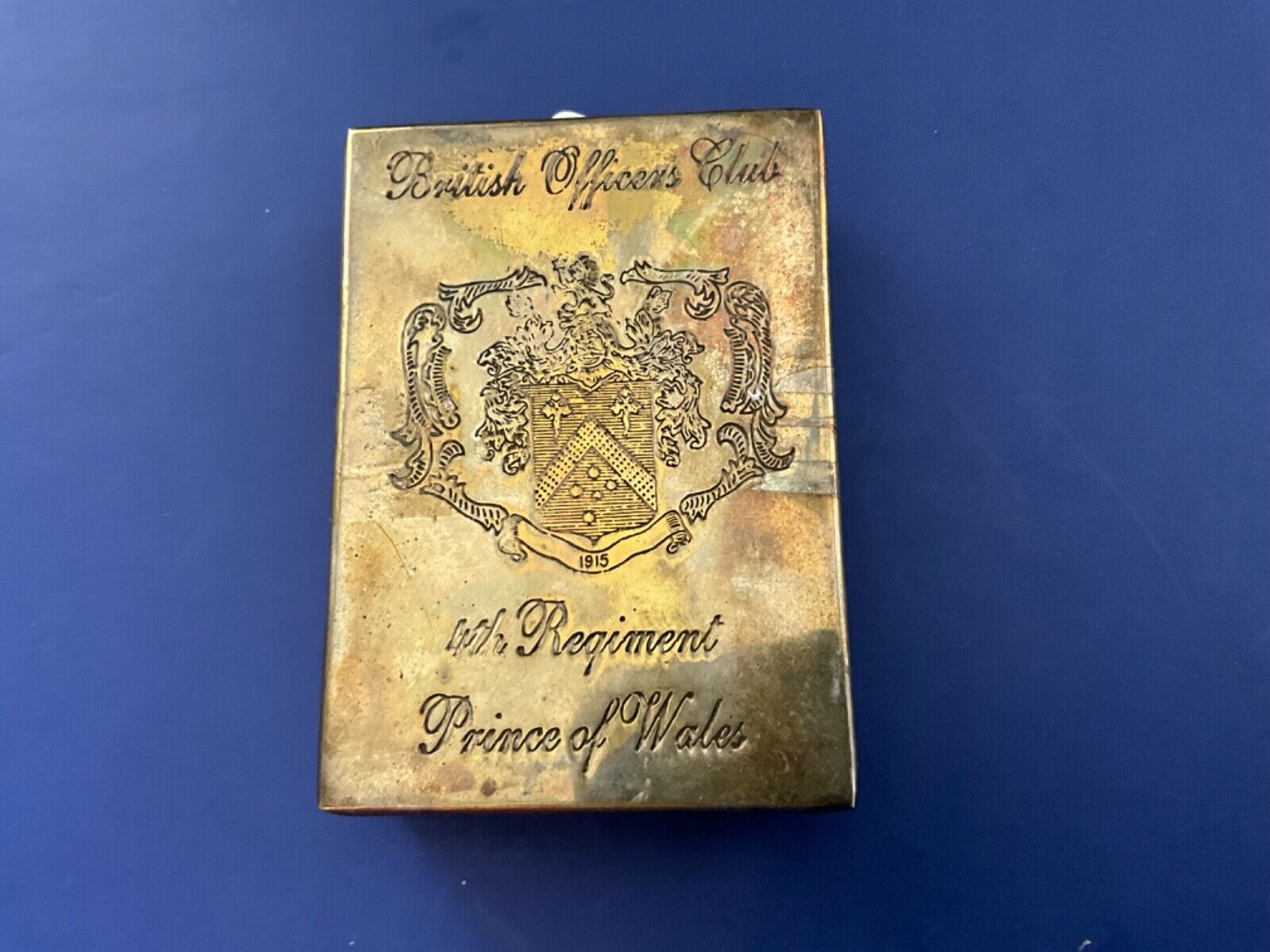 British WW1 Era Officer's Club Cigarette Box, 4th Regiment, Prince Of Wales